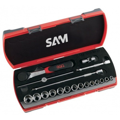 SAM 19-Piece Metric 3/8 in Standard Socket Set with Ratchet, 6 point; 12 point