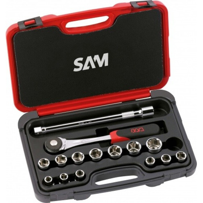 SAM 15-Piece Metric 1/2 in Standard Socket Set with Ratchet, 6 point