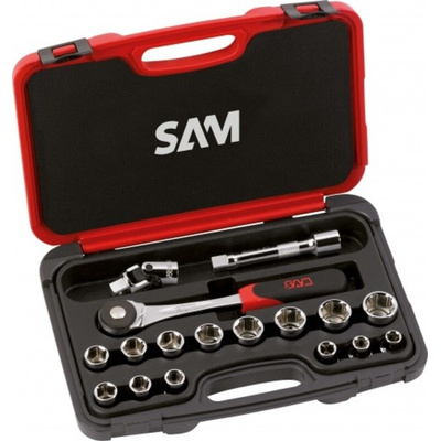 SAM 17-Piece Metric 1/2 in Standard Socket Set with Ratchet, 6 point