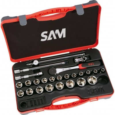 SAM 25-Piece Metric 1/2 in Standard Socket Set with Ratchet, 6 point