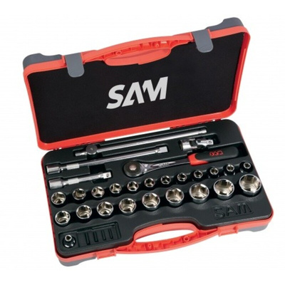 SAM 27-Piece Metric 1/2 in Standard Socket Set with Ratchet, 6 point