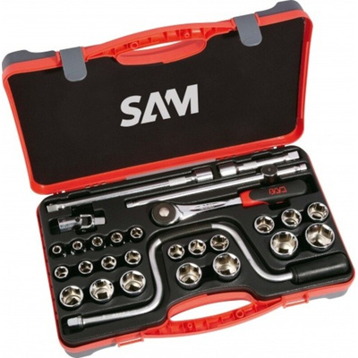 SAM 28-Piece Metric 1/2 in Standard Socket Set with Ratchet, 6 point