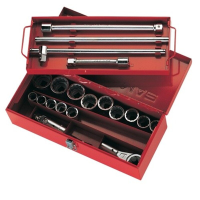 SAM 25-Piece Metric 3/4 in Standard Socket Set with Ratchet, 12 point