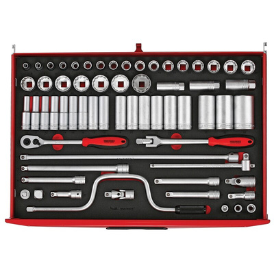 Teng Tools 63-Piece Metric 1/2 in Deep Socket/Standard Socket Set with Ratchet, 12 point