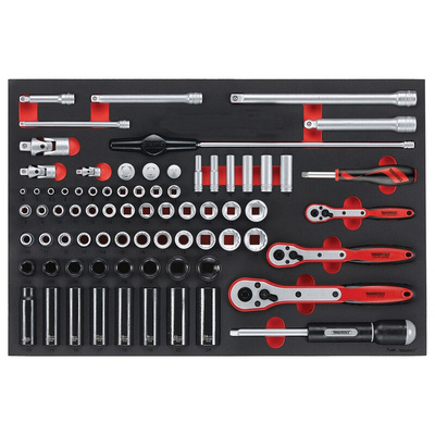 Teng Tools 77-Piece Metric 1/2 in; 1/4 in; 3/8 in Deep Socket/Standard Socket Set with Ratchet, 6 point; 12 point