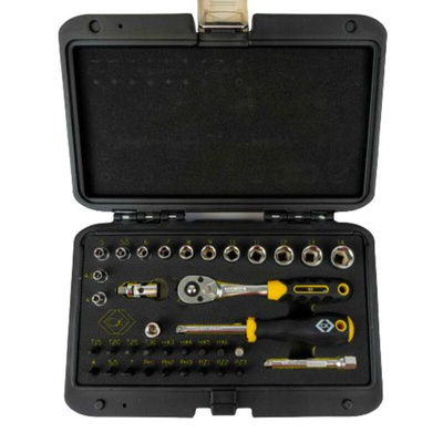 CK 36-Piece Metric 1/4 in Standard Socket/Bit Set with Ratchet, 6 point; Hex Bit; Phillips Bit; Pozidriv Bit; Slotted