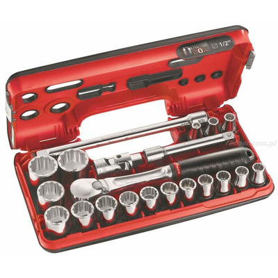 Facom 21-Piece Metric 1/2 in Standard Socket Set with Ratchet, 12 point