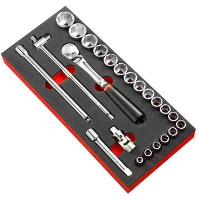 Facom 23-Piece Metric 1/2 in Standard Socket Set with Ratchet, 6 point