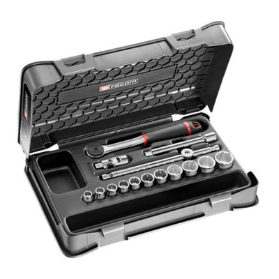 Facom 16-Piece Imperial 3/8 in Standard Socket Set with Ratchet, 12 point