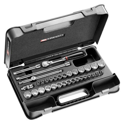 Facom 34-Piece Imperial, Metric 3/8 in Deep Socket/Standard Socket Set with Ratchet, 12 point