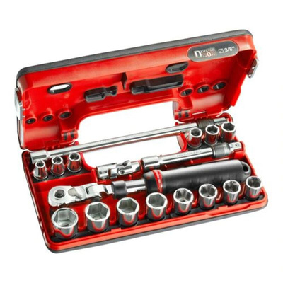 Facom 18-Piece Metric 3/8 in Standard Socket Set with Ratchet, 6 point
