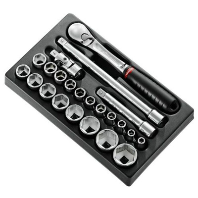Facom 23-Piece Metric 1/2 in Standard Socket Set with Ratchet, 6 point