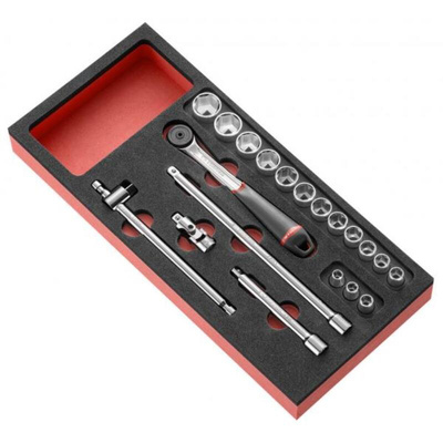 Facom 20-Piece Metric 3/8 in Standard Socket Set with Ratchet, 6 point