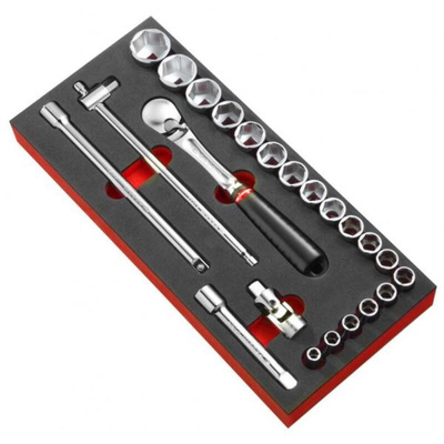 Facom Metric 1/2 in Standard Socket Set with Ratchet, 6 point