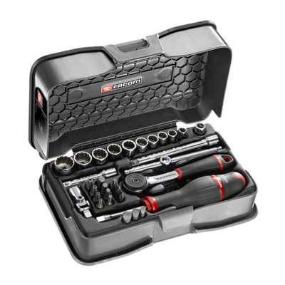 Facom 31-Piece Imperial 1/4 in Standard Socket/Bit Set with Ratchet, 12 point; Hex Bit; Phillips Bit; Slotted Bit; Torx