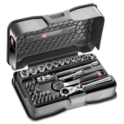 Facom 37-Piece Metric 1/4 in Standard Socket/Bit Set with Ratchet, 6 point; Hex Bit; Phillips Bit; Pozidriv Bit;