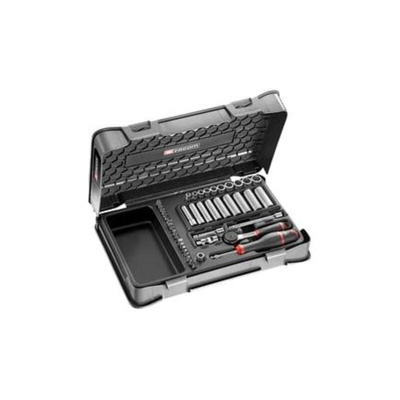 Facom 46-Piece Metric 1/4 in Deep Socket/Standard Socket/Bit Set with Ratchet, 6 point; Hex Bit; Phillips Bit; Pozidriv
