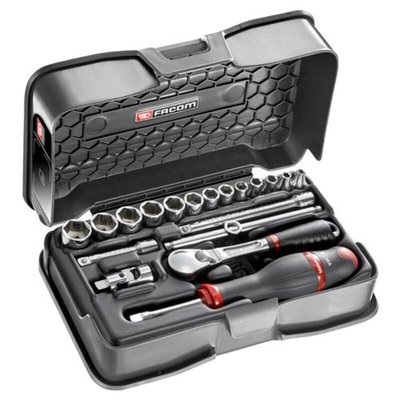 Facom 19-Piece Metric 1/4 in Standard Socket Set with Ratchet, 6 point