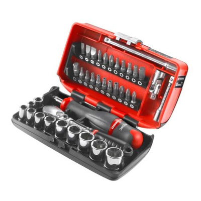 Facom 38-Piece Metric 1/4 in Standard Socket/Bit Set with Ratchet, 6 point; Hex Bit; Phillips Bit; Pozidriv Bit;