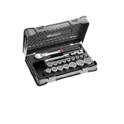 Facom 19-Piece Metric 1/2 in Standard Socket Set with Ratchet, 12 point