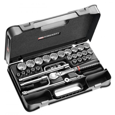 Facom 30-Piece Metric 1/2 in Standard Socket Set with Ratchet, 12 point