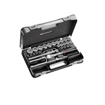 Facom 30-Piece Metric 1/2 in Standard Socket Set with Ratchet, 6 point