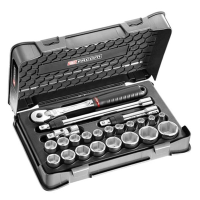 Facom 23-Piece Metric 1/2 in Standard Socket Set with Ratchet, 6 point