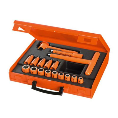 Facom 17-Piece Metric 3/8 in Standard Socket/Bit Set with Ratchet, 12 point; Hex Bit, VDE/1000V