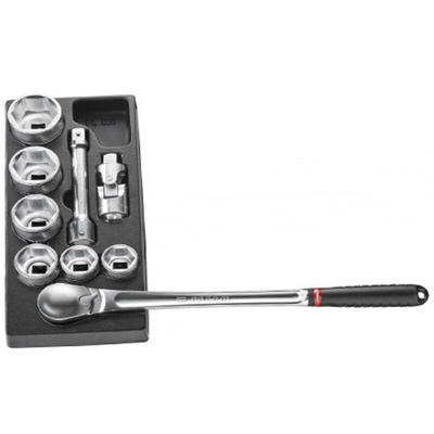 Facom 9-Piece Metric 3/4 in Standard Socket Set with Ratchet, 6 point