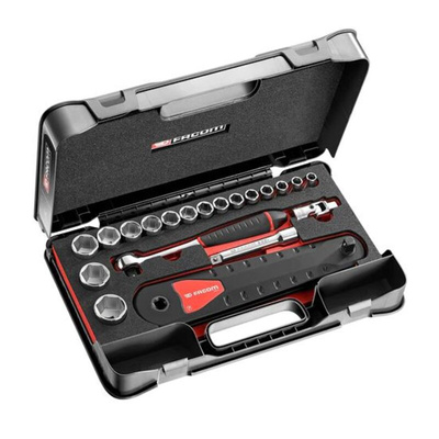 Facom 20-Piece Metric 1/2 in Standard Socket Set with Ratchet, 6 point