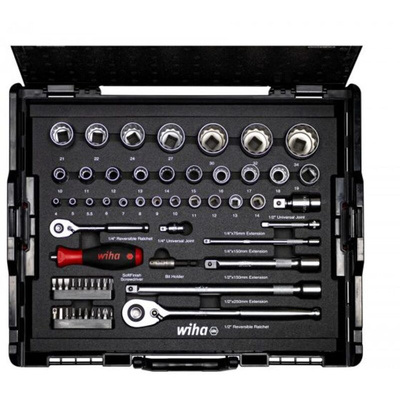Wiha 60-Piece Metric 1/2 in; 1/4 in Standard Socket/Bit Set with Ratchet, 6 point; 12 point; Hex Bit; Phillips Bit;
