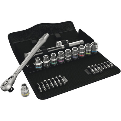 Wera 28-Piece Metric 1/2 in Standard Socket/Bit Set with Ratchet, 6 point; Hex Bit; Phillips Bit; Torx Bit
