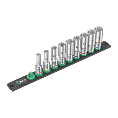 Wera 9-Piece Metric 3/8 in Deep Socket Set , 6 point