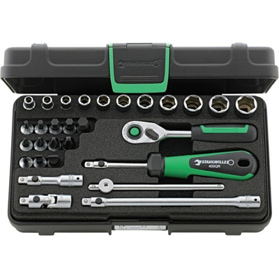 STAHLWILLE 29-Piece Metric 1/4 in Standard Socket/Bit Set with Ratchet, 6 point; Hex Bit; Phillips Bit; Slotted Bit