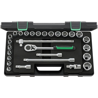 STAHLWILLE 28-Piece Metric 1/2 in Standard Socket Set with Ratchet, 6 point