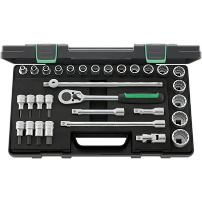 STAHLWILLE 31-Piece Metric 1/2 in Standard Socket/Bit Set with Ratchet, 12 point; Hex Bit