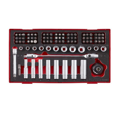 Teng Tools 87-Piece Imperial, Metric 1/4 in Deep Socket/Standard Socket/Bit Set with Ratchet, 6 point; Hex Bit;