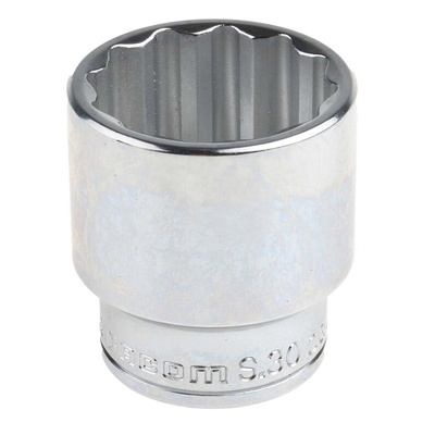 Facom 1/2 in Drive 30mm Standard Socket, 12 point, 44 mm Overall Length