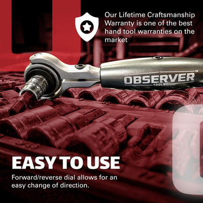 Observer Tools OBS-SR38 3/8 in Square Ratchet with Rotator Handle, 125 mm Overall