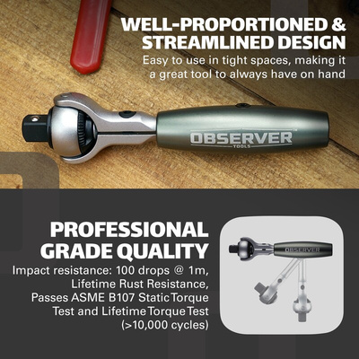 Observer Tools OBS-SR38 3/8 in Square Ratchet with Rotator Handle, 125 mm Overall