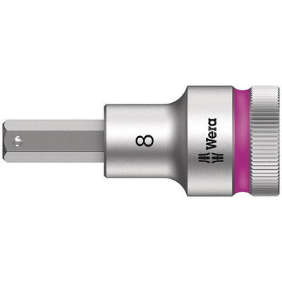 Wera 1/2 in Drive Bit Socket, Hex Bit, 8mm, 60 mm Overall Length