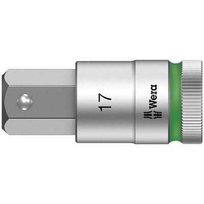 Wera 1/2 in Drive Bit Socket, Hex Bit, 17mm, 60 mm Overall Length