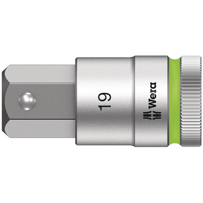 Wera 1/2 in Drive Bit Socket, Hex Bit, 19mm, 60 mm Overall Length