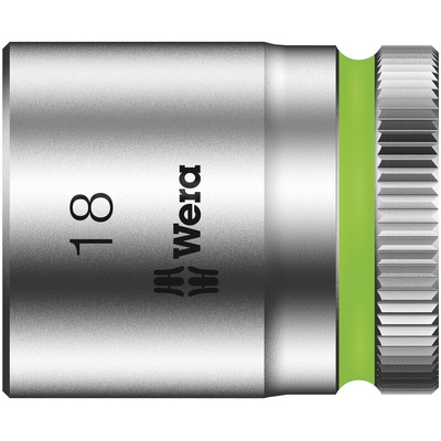 Wera 3/8 in Drive 18mm Standard Socket, 6 point, 30 mm Overall Length