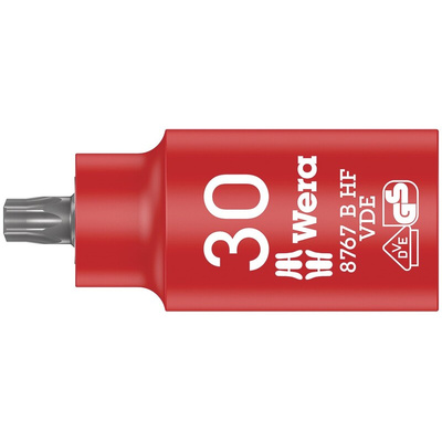 Wera 3/8 in Drive Insulated Bit Socket, Torx Bit, T30, 55 mm, 55 mm Overall Length