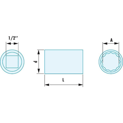 Facom 1/2 in Drive 13mm Standard Socket, 12 point, 40 mm Overall Length