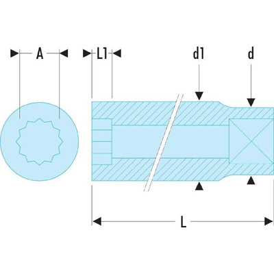 Facom 1/4 in Drive 7mm Standard Socket, 12 point, 22 mm Overall Length