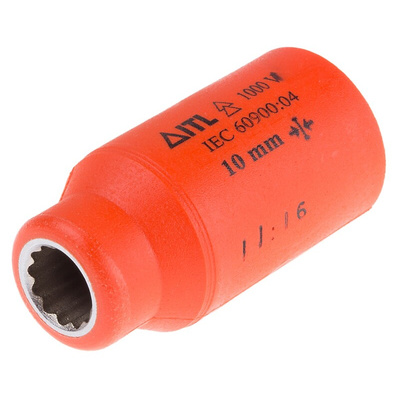 ITL Insulated Tools Ltd 1/2 in Drive 10mm Insulated Standard Socket, 12 point, VDE/1000V, 50 mm Overall Length
