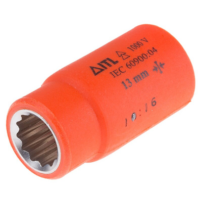 ITL Insulated Tools Ltd 1/2 in Drive 13mm Insulated Standard Socket, 12 point, VDE/1000V, 50 mm Overall Length
