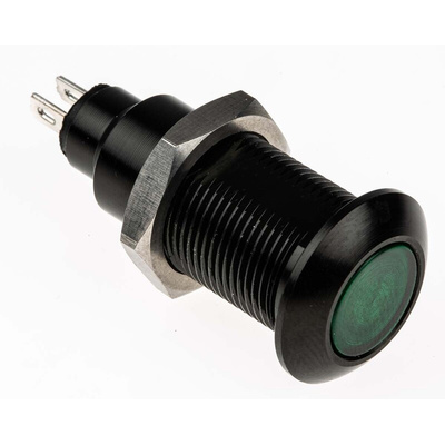 Marl Green Panel Mount Indicator, 12 → 28V, 12.7mm Mounting Hole Size, Solder Tab Termination, IP67